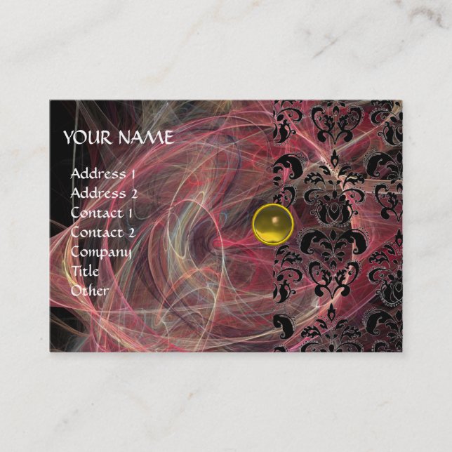 Carte De Visite DAMASK FRACTAL MONOGRAS jaune rose (Devant)