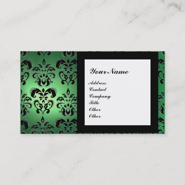 Carte De Visite DAMASK GEM STONE vert MONOGRAMME (Devant)