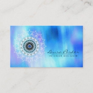 Carte De Visite Damask Mandala Abstraite Aquarelle bleu