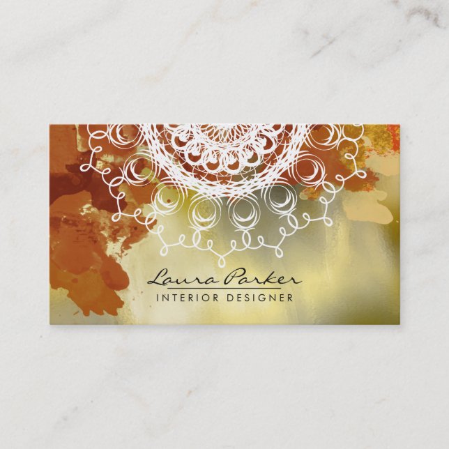 Carte De Visite Damask Mandala Aquarelle Or Artiste élégant (Devant)