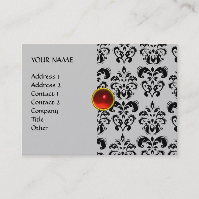 Carte De Visite DAMASK MON RUBY rouge vif violet gris or (Devant)