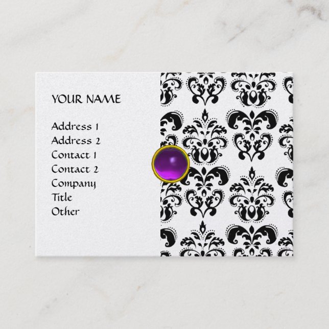 Carte De Visite DAMASK MON RUBY violet gris or perle (Devant)