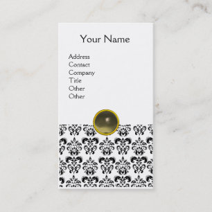 Carte De Visite DAMASK MONOGRAM Gem agate gris blanc