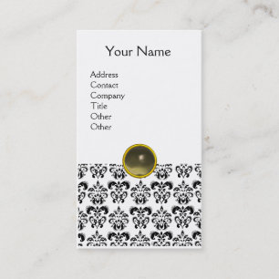 Carte De Visite DAMASK MONOGRAM Gem agente gris blanc