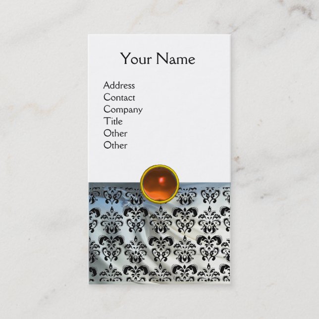 Carte De Visite DAMASK MONOGRAM gem orange soie blanche (Devant)