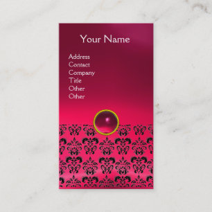 Carte De Visite DAMASK MONOGRAM gem rose rubis