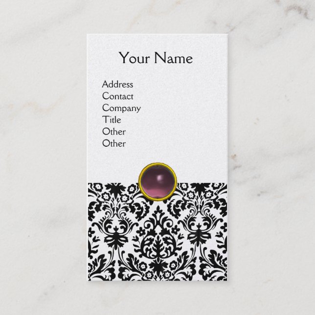 Carte De Visite DAMASK MONOGRAM perle violette (Devant)