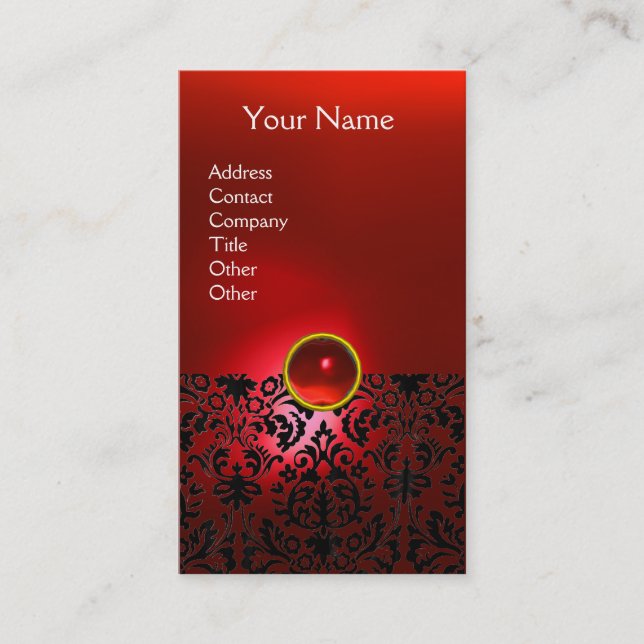 Carte De Visite DAMASK MONOGRAM rouge rubis blanc clair (Devant)