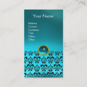 Carte De Visite DAMASK MONOGRAMME gemme bleu aigue-marine