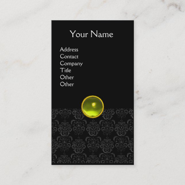 Carte De Visite DAMASK MONOGRAMME jaune blanc noir (Devant)