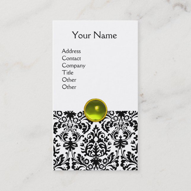 Carte De Visite DAMASK MONOGRAS Jeu jaune blanc (Devant)