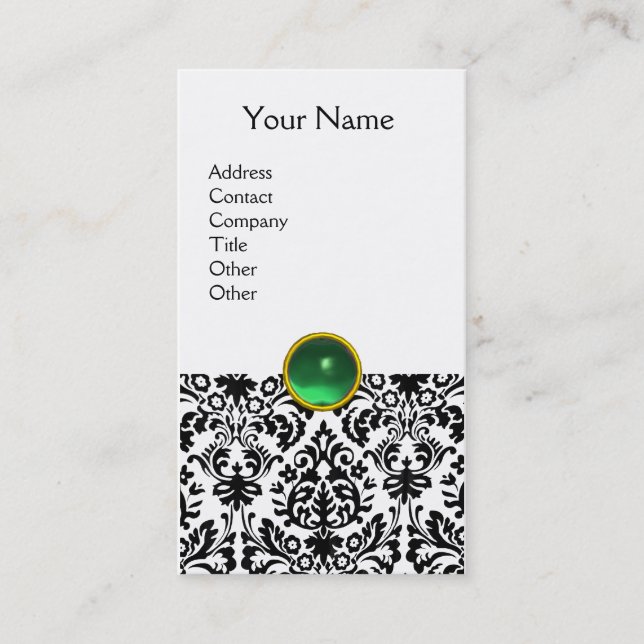 Carte De Visite DAMASK MONOGRAS Jeu vert blanc (Devant)