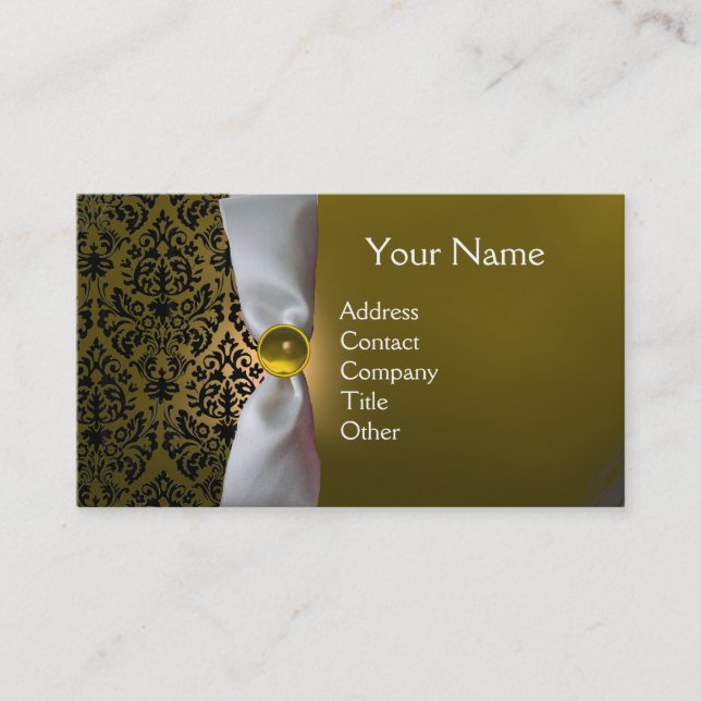 Carte De Visite DAMASK MONOGRAS ruban blanc noir jaune (Devant)