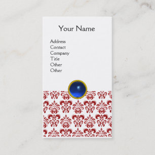 Carte De Visite DAMASK ROUGE MONOGRAMME bleu blanc
