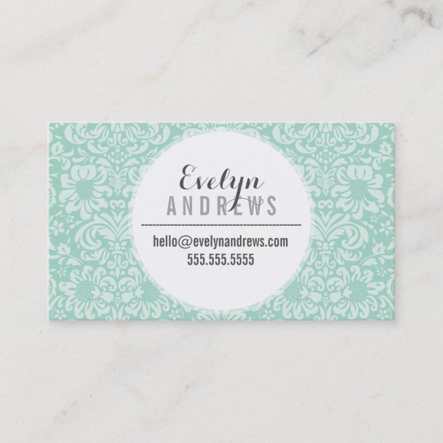 Carte De Visite DAMASK SIMPLE SPOT motif menthe vert cool (Devant)