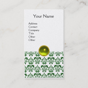 Carte De Visite DAMASK SOMBRE VERT MONOGRAM gemme or jaune