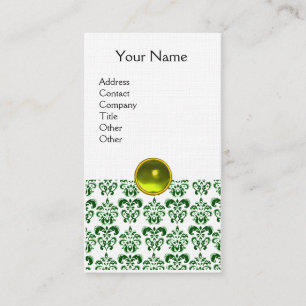 Carte De Visite DAMASK SOMBRE VERT MONOGRAM jonc jaune lin blanc