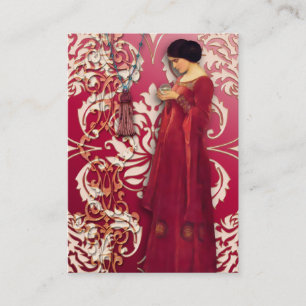 Carte De Visite Damassé de diamant, FASCINATION en rouge et rose