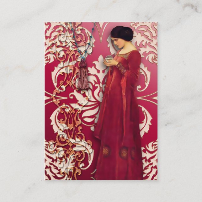 Carte De Visite Damassé de diamant, FASCINATION en rouge et rose (Devant)