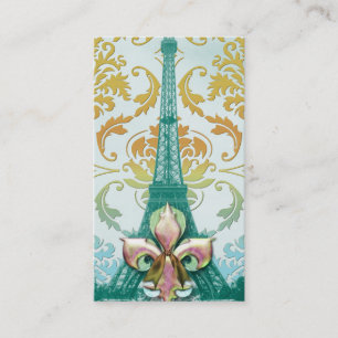 Carte De Visite Damassé de diamant, TOUR EIFFEL en OR et TEAL