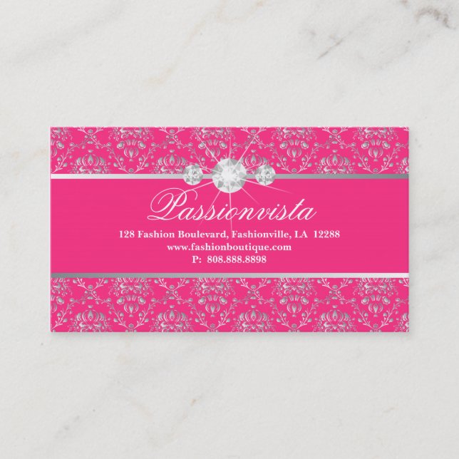 Carte De Visite Damassé élégante de rose d'argent de diamants de (Devant)