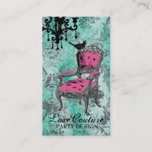 Carte De Visite Damassé fabuleusement française de turquoise de