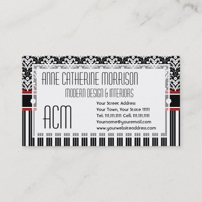Carte De Visite Damassé florale de rétro art déco élégant des (Devant)