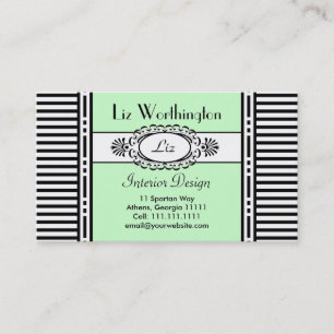 Carte De Visite Damassé fraîche et rayures vertes personnalisables
