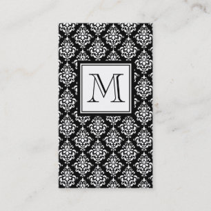 CARTE DE VISITE DAMASSÉ NOIRE VINTAGE VOTRE MONOGRAMME