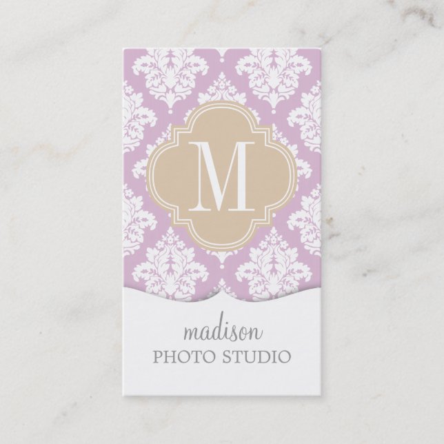 Carte De Visite Damassé pourpre lilas élégante personnalisée (Devant)