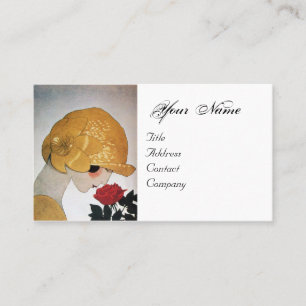 CARTE DE VISITE DAME AVEC ROSE ROUGE BEAUTY MODE COSTUME DESIGNER