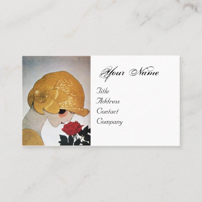 CARTE DE VISITE DAME AVEC ROSE ROUGE BEAUTY MODE COSTUME DESIGNER (Devant)