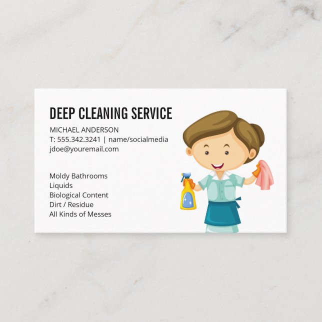 Carte De Visite Dame de nettoyage | Services de nettoyage à domici (Devant)