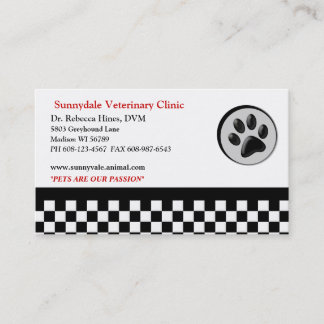 Carte De Visite Damier animal vétérinaire de logo de patte