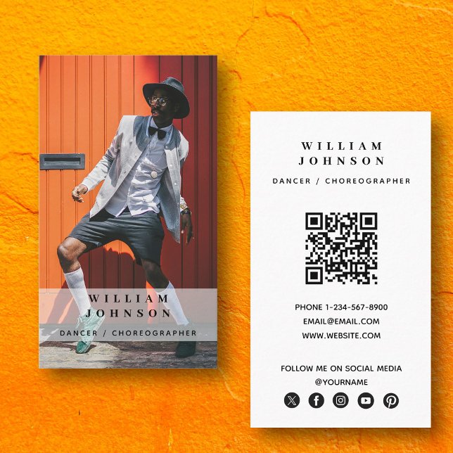 Carte De Visite Dancer Acteur Photo Médias sociaux Code QR (Dancer Actor Photo Social Media QR Code Business Card)