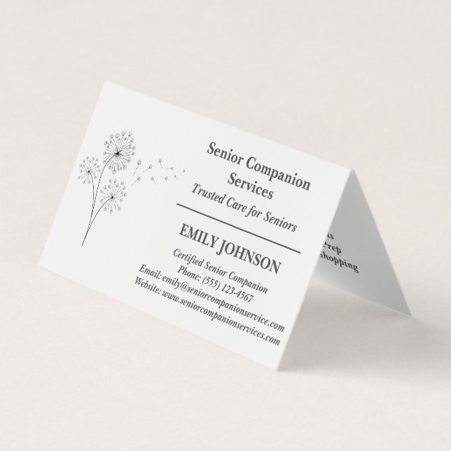 Carte De Visite Dandelion noir et blanc Senior Companion (Devant)