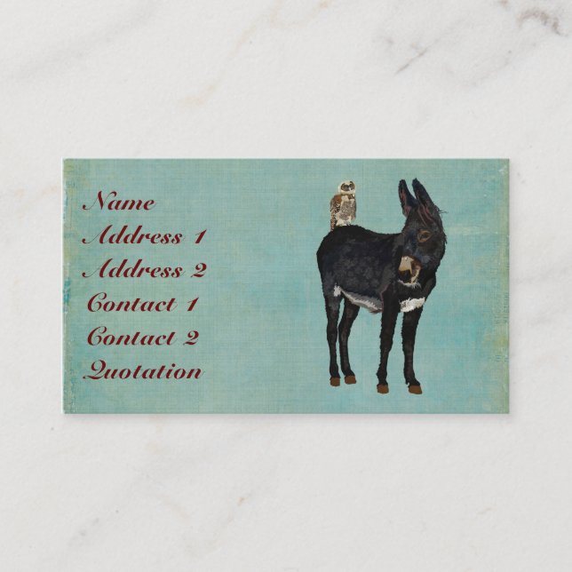 Carte de visite d'ÂNE et de HIBOU d'INDIGO (Devant)