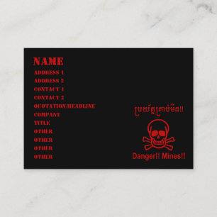 Carte De Visite Danger ! ! Les mines ! ! SYMBOLE ☠ Cambodgien Khme