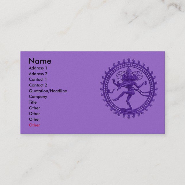 Carte De Visite Danse de Shiva (Devant)