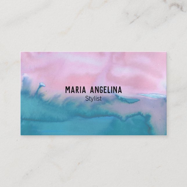 Carte de visite d'aquarelle rose et turquoise abst (Devant)