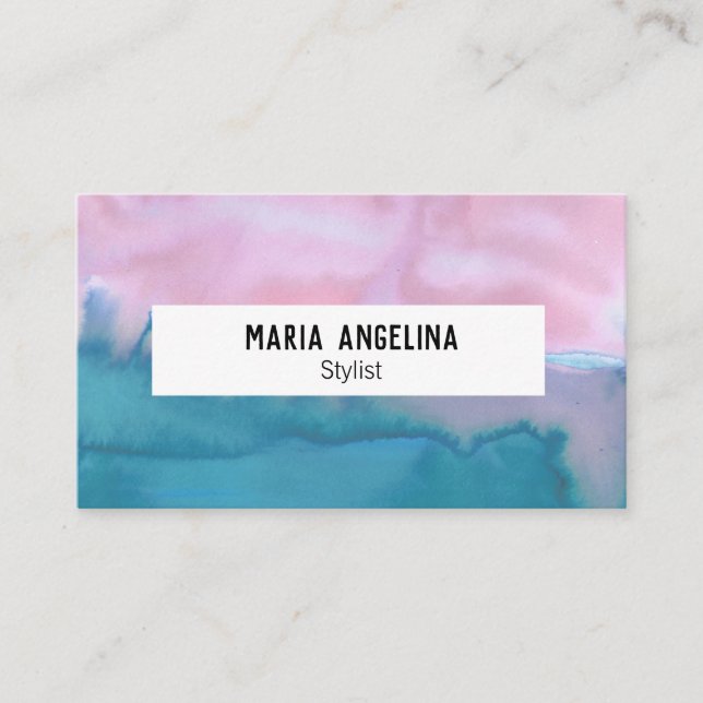 Carte de visite d'aquarelle rose et turquoise abst (Devant)