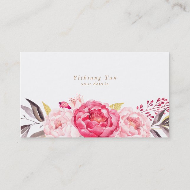 Carte de visite d'aquarelle rose Peonies (Dos)