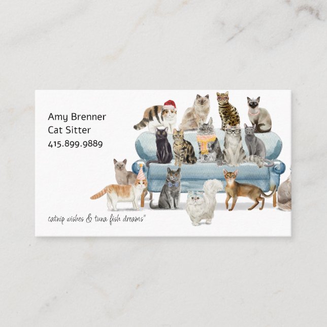 Carte de visite d'aquarelle Sitter Cat (Devant)