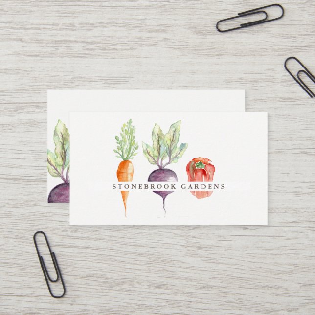 Carte de visite d'aquarelle Veggie Patch (Devant/Arrière en situation)