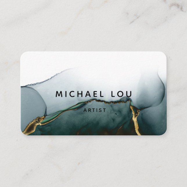 Carte de visite d'aquarelle vert moderne (Devant)