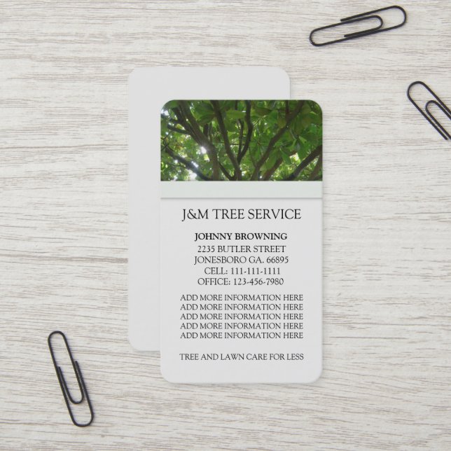 Carte de visite d'arbre (Devant/Arrière en situation)