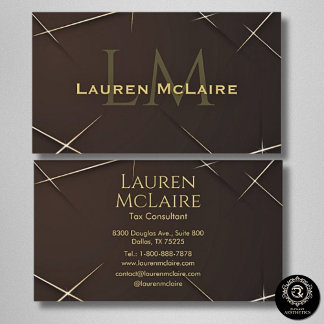 Carte De Visite Dark Brown & Gold Accent Monogram Business Card