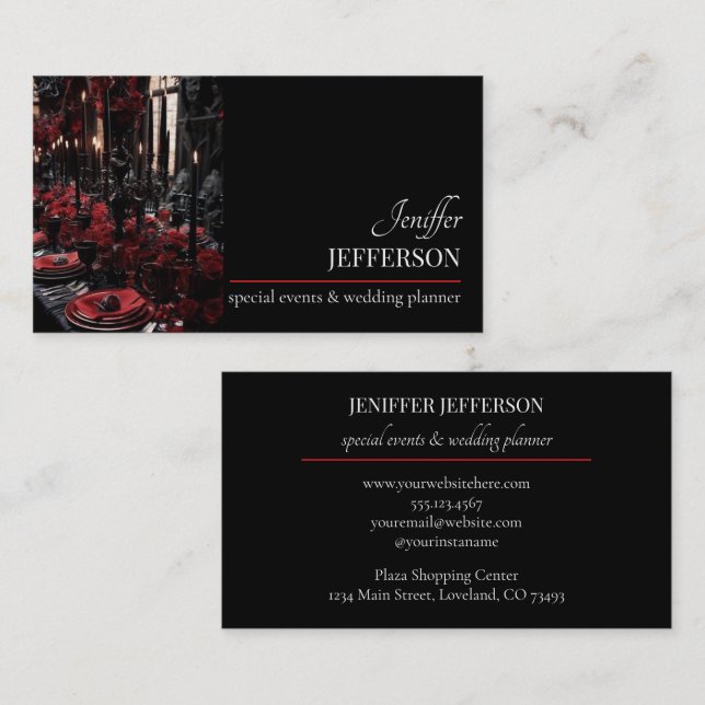 Carte De Visite Dark Floral event wedding planner (Devant / Derrière)