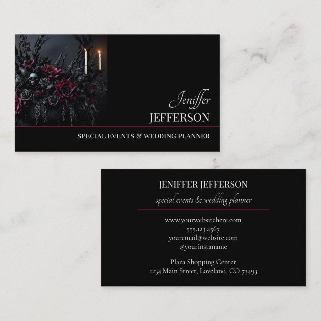 Carte De Visite Dark Floral event wedding planner (Devant / Derrière)