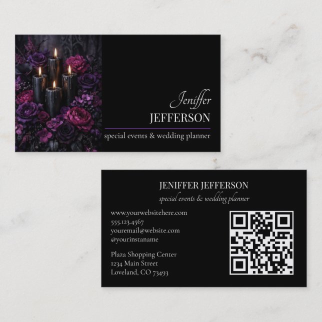 Carte De Visite Dark Floral event wedding planner (Devant / Derrière)
